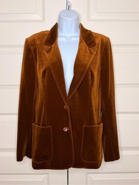 Women's Velvet Blazer - Burnt Copper Brown
